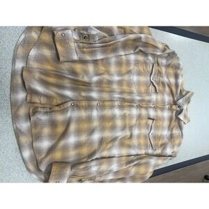 Outback Trading Co Mens Ombre Plaid Plainsman Shirt Tan Brown Pearl Snap XL 4125